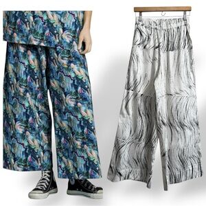 AARRE Alex Culottes Wide Leg Pants White Black Marble Medium Lagenlook Nordic